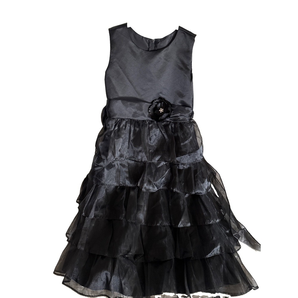 Crayon Kids Black Organza Formal Dress Girls Sz 12 Ruffle Flower USA